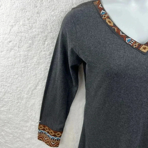 Scully NWT Women Dress S Gray Aztec Tribal Fringe Trim Sheath Long Sleeve Native - Picture 8 of 16